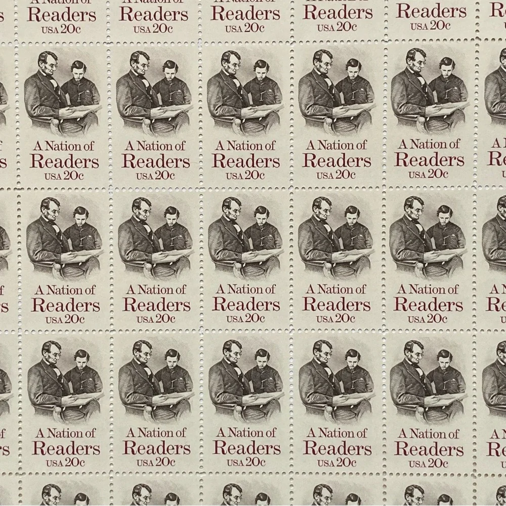 A Nation of Readers Stamp Full Sheet 20 Cent Scott #2016 Unhinged Abe Lincoln 84